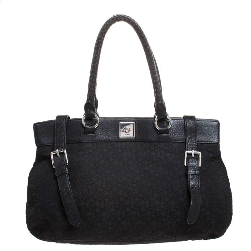 Pre Owned DKNY Black Signature Canvas and Leather Tote