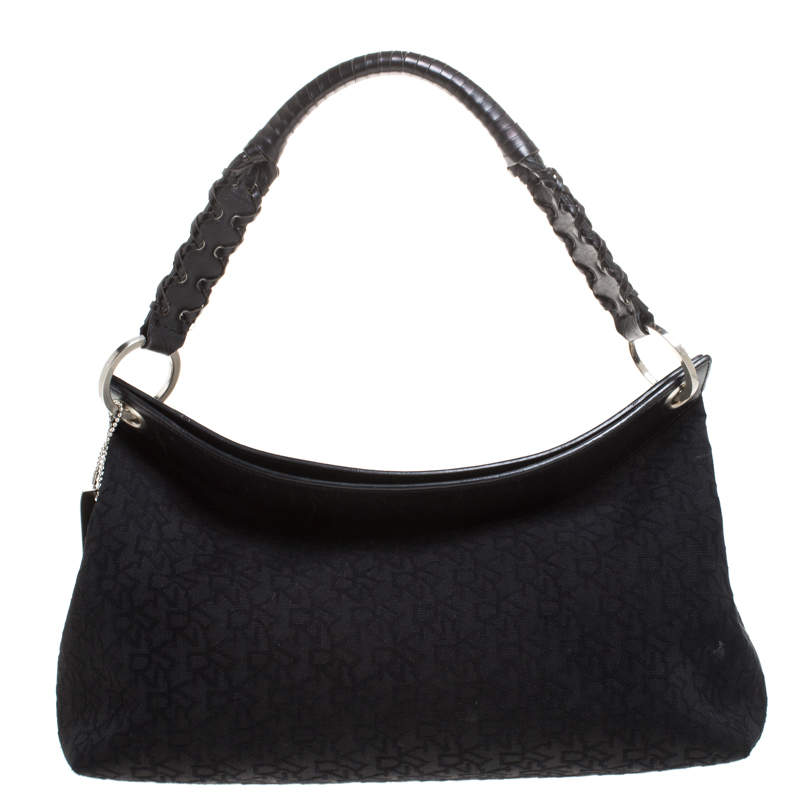 Pre Owned DKNY Black Signature Canvas and Leather Satchel