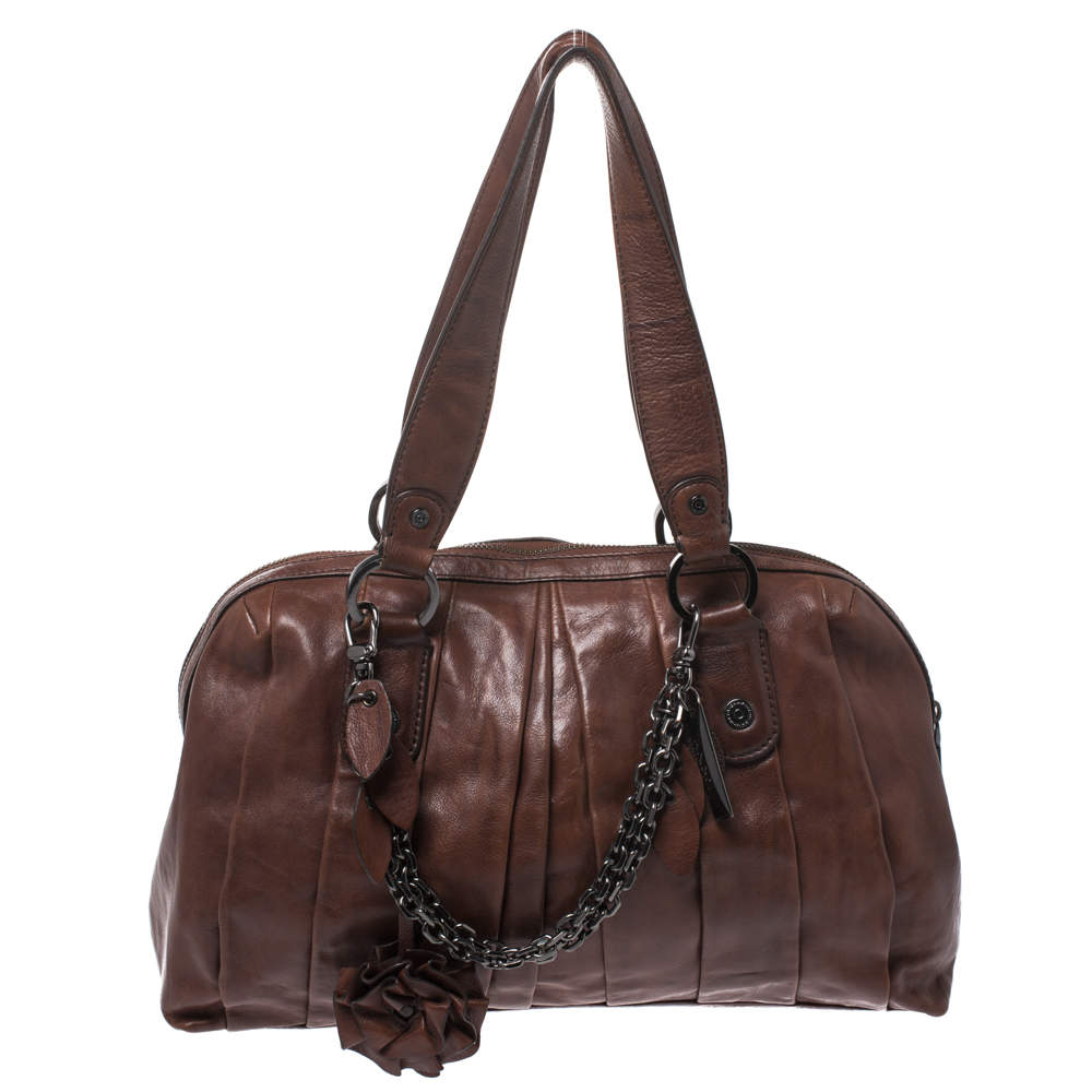 Dkny Brown Pleated Leather Satchel