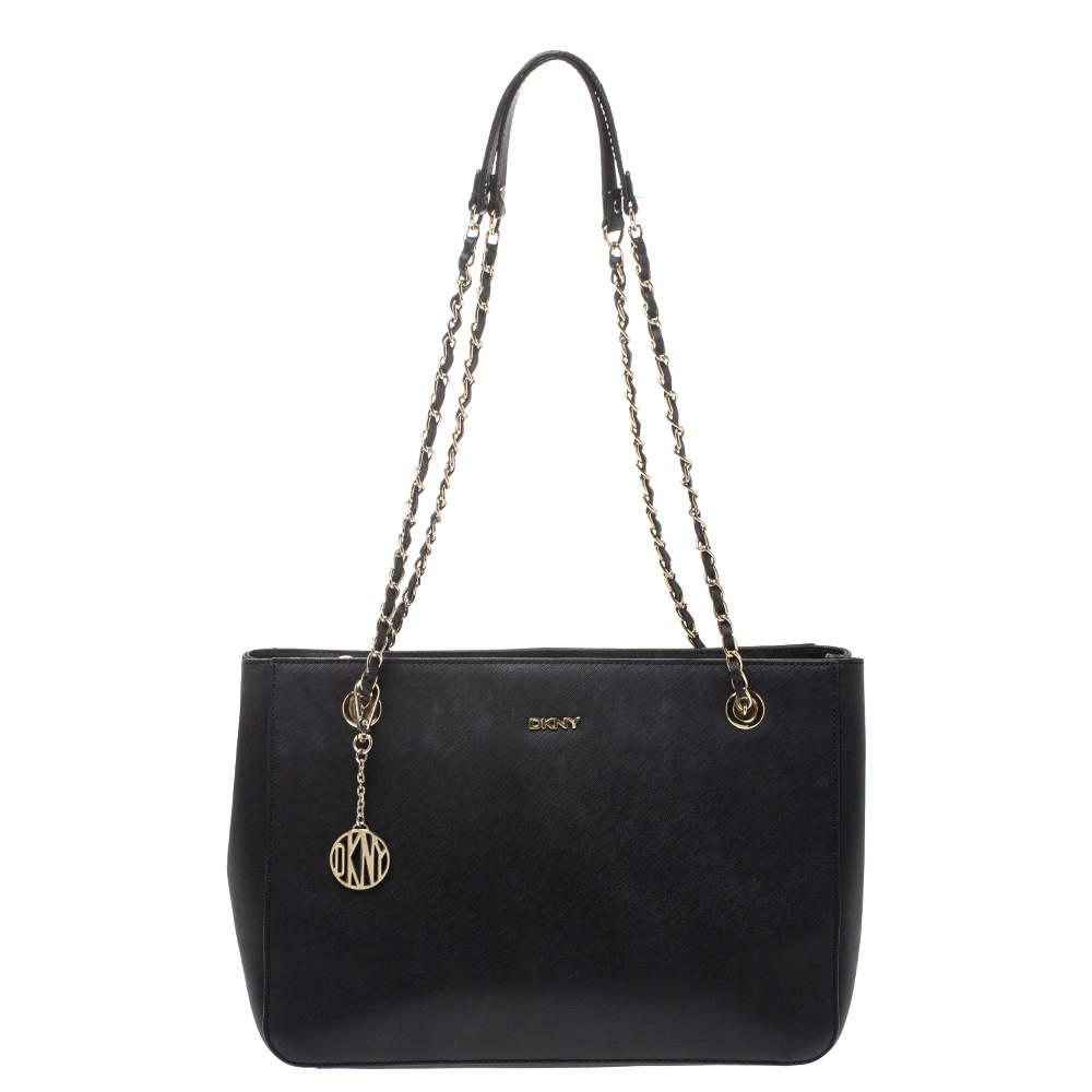 dkny black handbag with gold chain