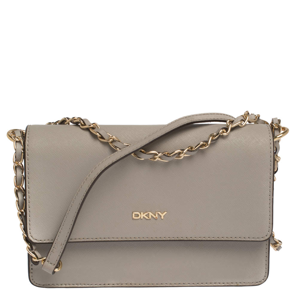 Dkny Grey Leather Chain Shoulder Bag