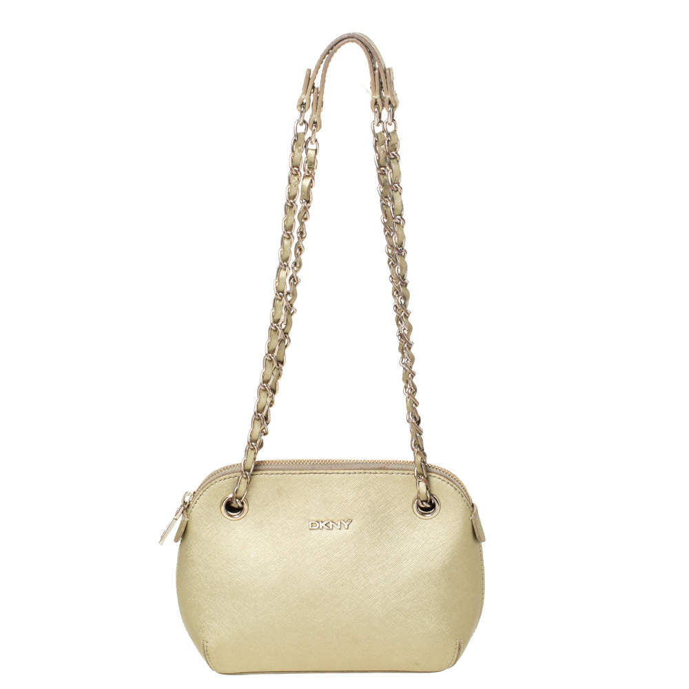 Dkny Gold Leather Dome Chain Shoulder Bag Dkny