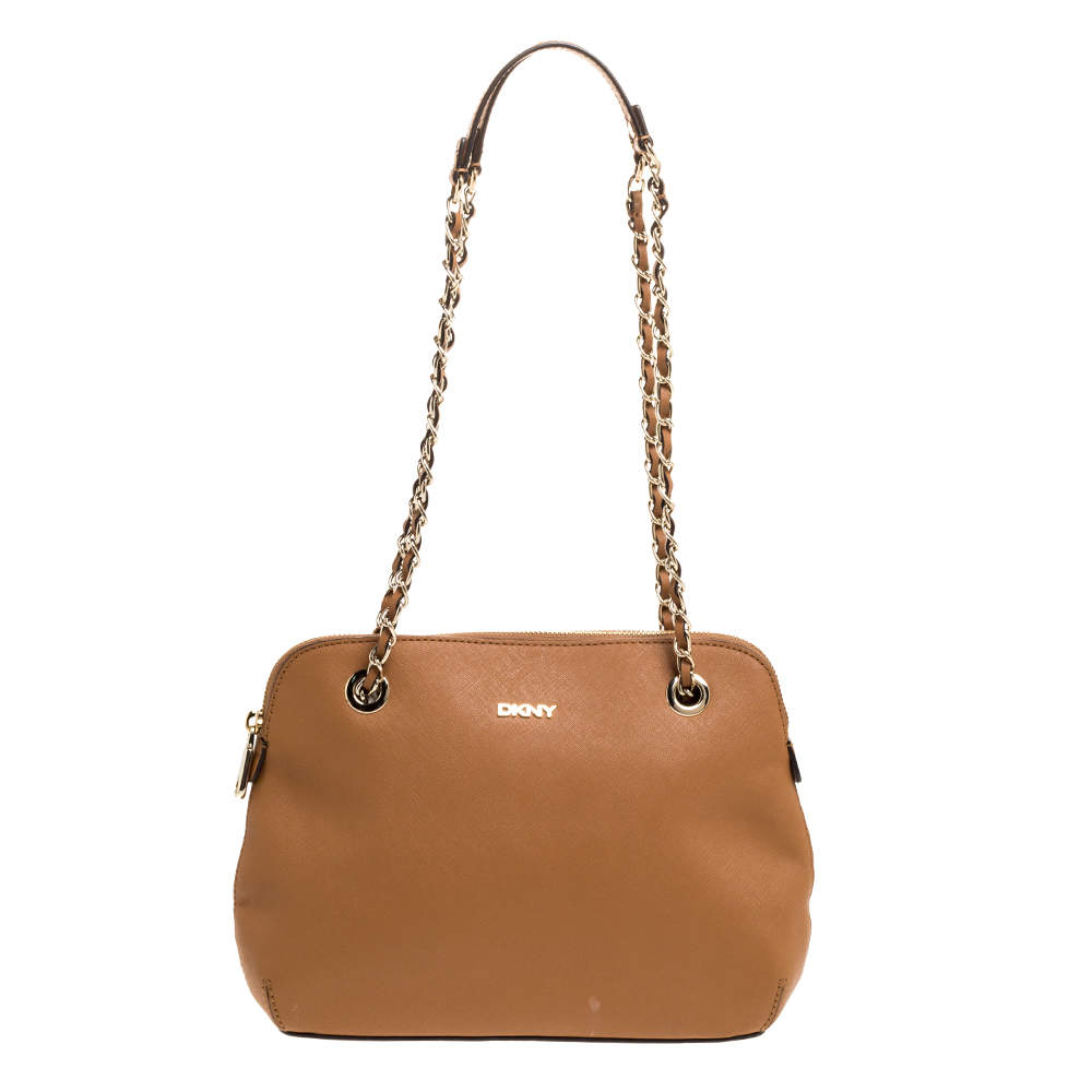 DKNY Brown Leather Camille Dome Shoulder Bag