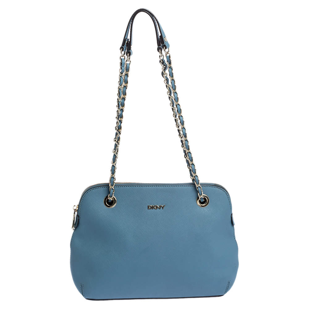 Pre Owned Dkny Blue Leather Camille Dome Shoulder Bag