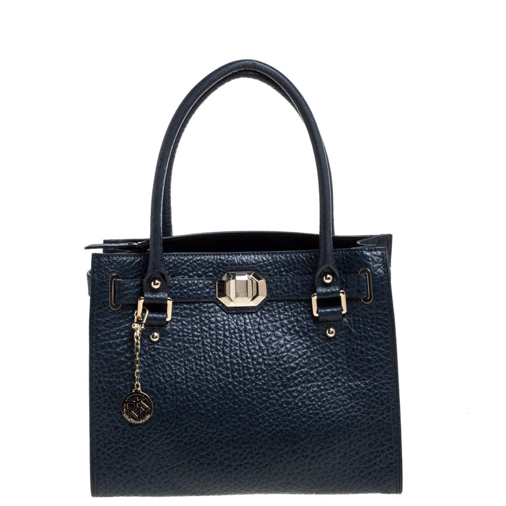 مملوكة مسبقًا Dkny Navy Blue Leather Tote