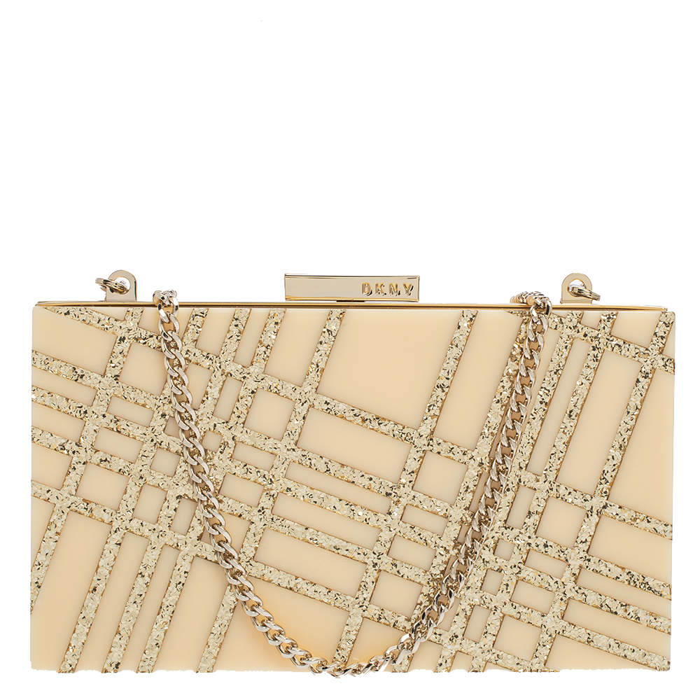 Pre Owned DKNY Beige Glitter Perspex Clutch
