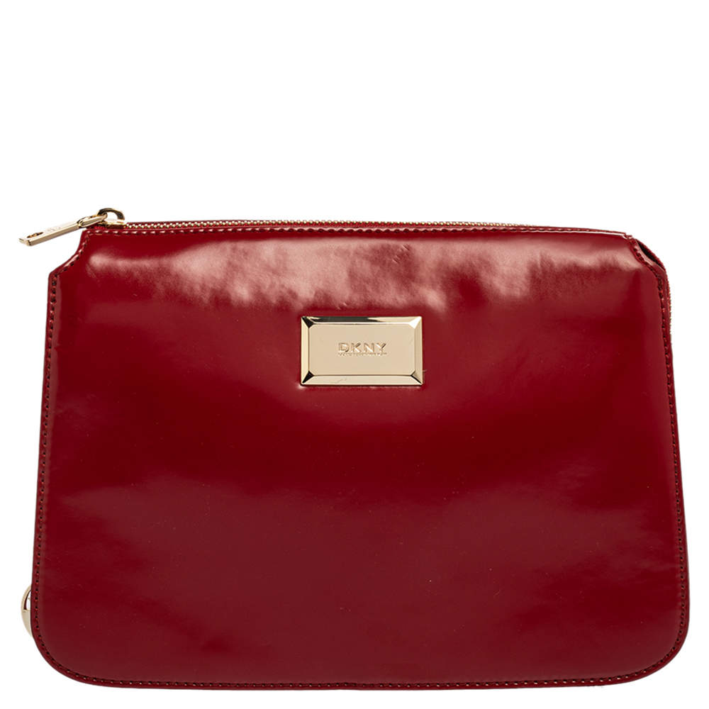 مملوكة مسبقًا Dkny Red Patent Leather Top Zipped Shoulder Bag