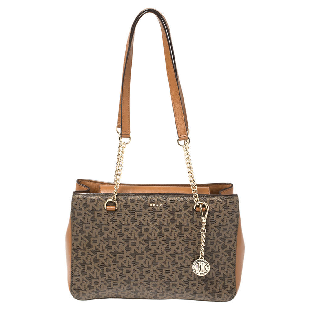 مملوكة مسبقًا Dkny Brown Monogram Coated Canvas And Leather Medium Bryant Park Shopper Tote