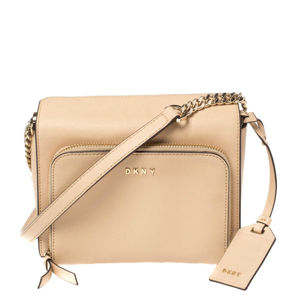 مملوكة مسبقًا Dkny Beige Leather Bryant Park Pocket Crossbody Bag  