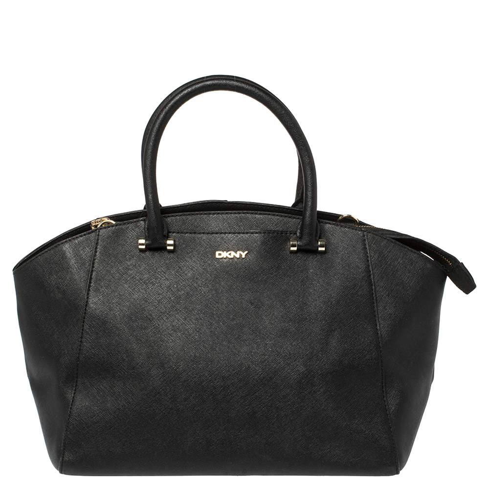 Pre Owned Dkny Black Leather Zip Dome Satchel 