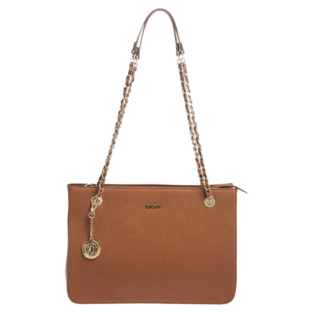 مملوكة مسبقًا Dkny Tan Leather Bryant Park Chain Tote