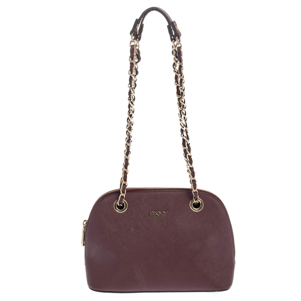 Dkny Burgundy Leather Dome Chain Shoulder Bag