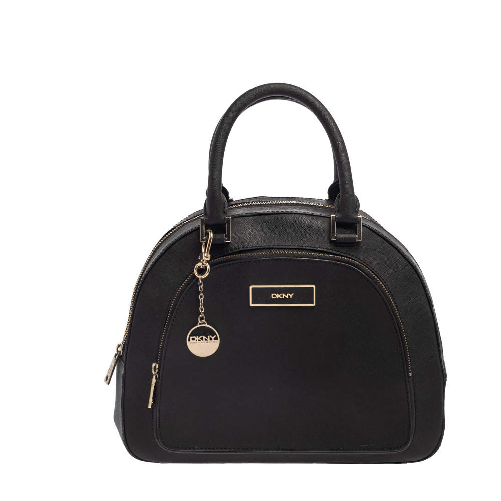 Pre Owned DKNY Black Leather Front Pocket Dome Satchel
