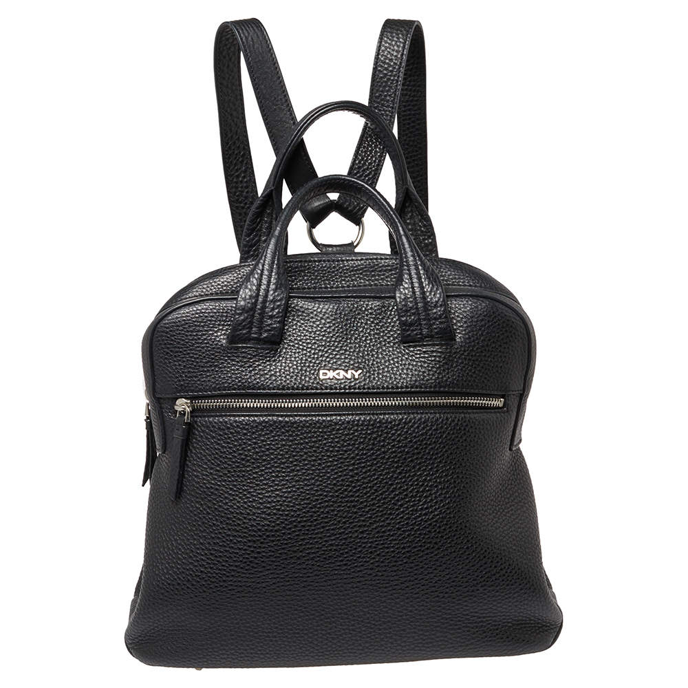 Pre Owned DKNY Black Grain Leather Two Way Backpack