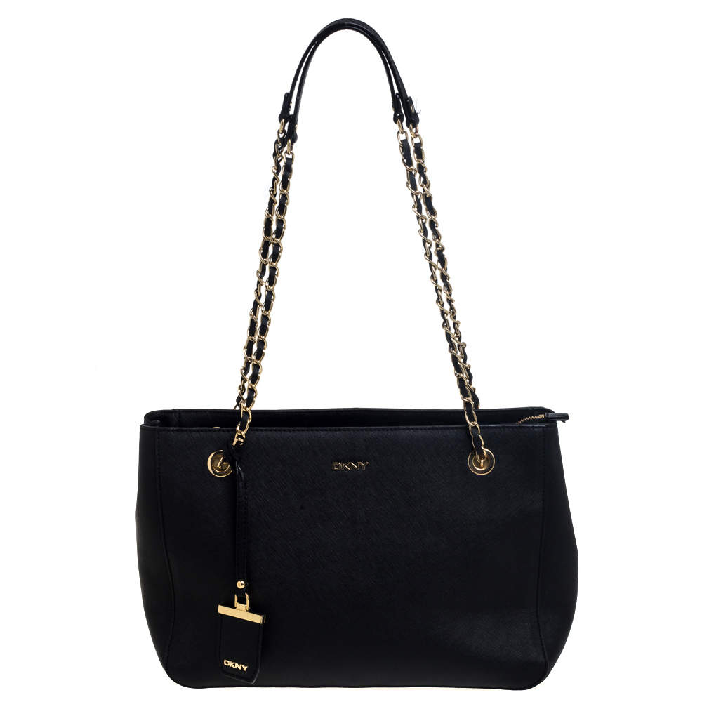Dkny Black Leather Chain Tote