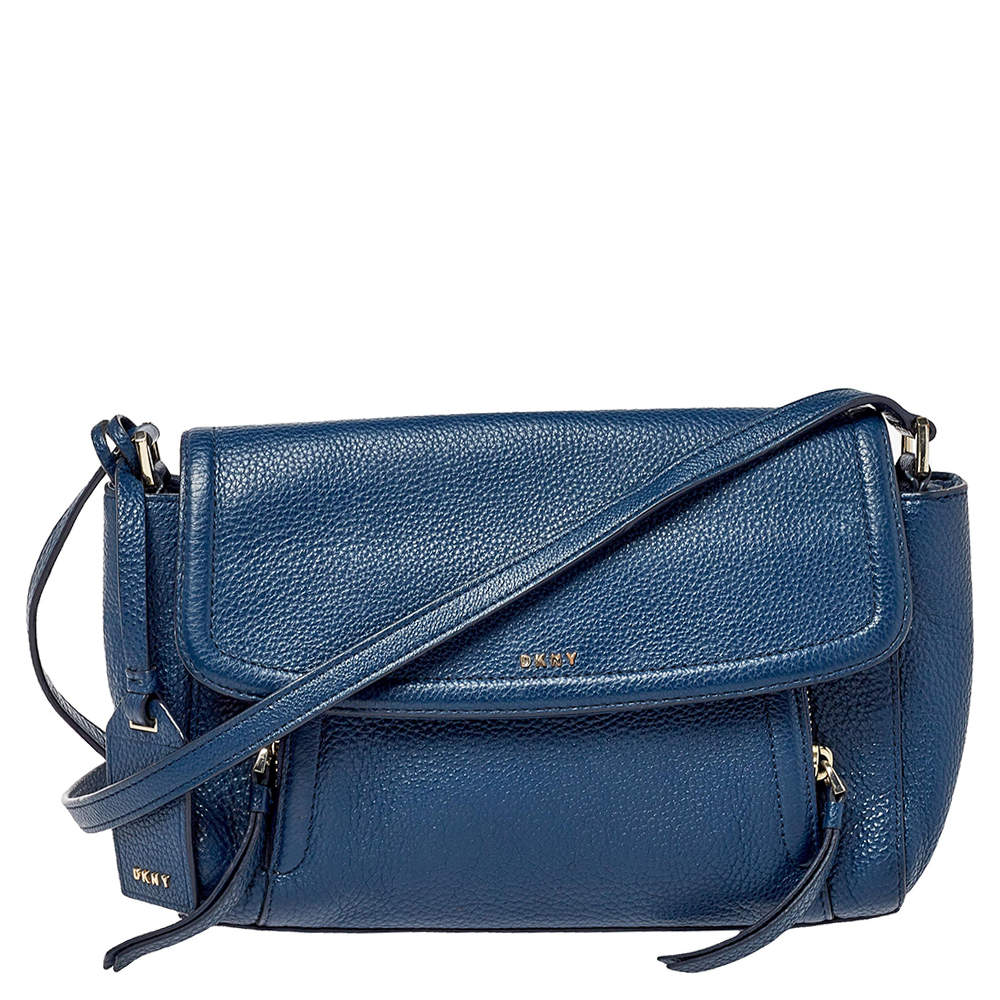 Dkny Blue Leather Flap Crossbody Bag