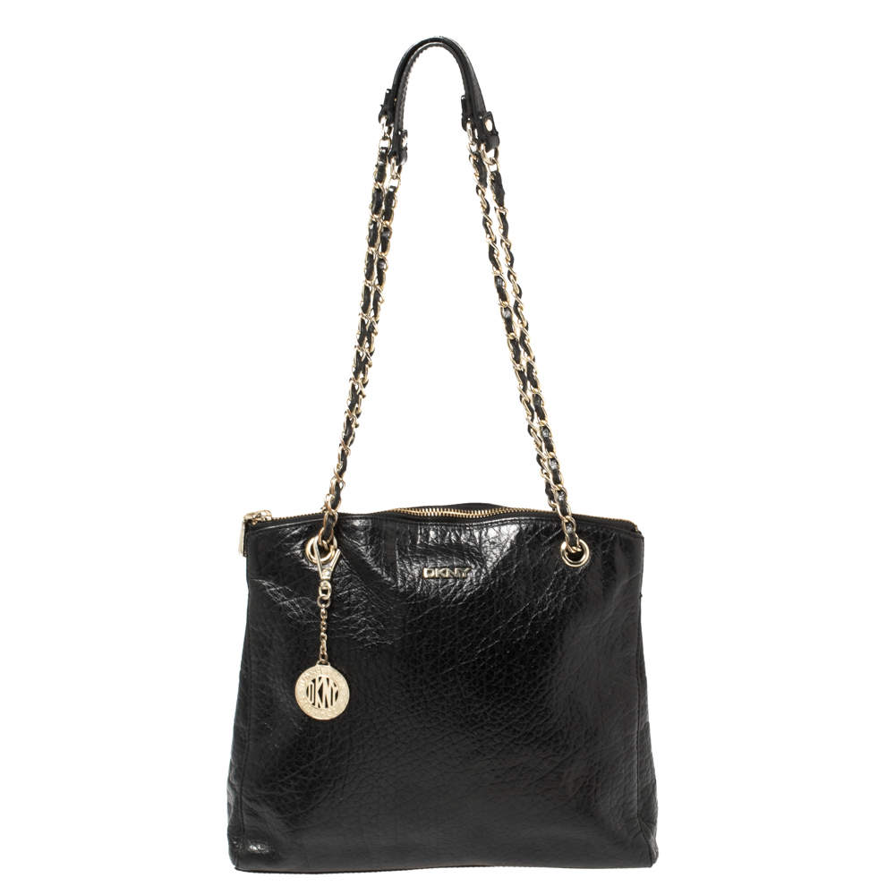 DKNY Black Leather Top Zip Chain Shoulder Bag