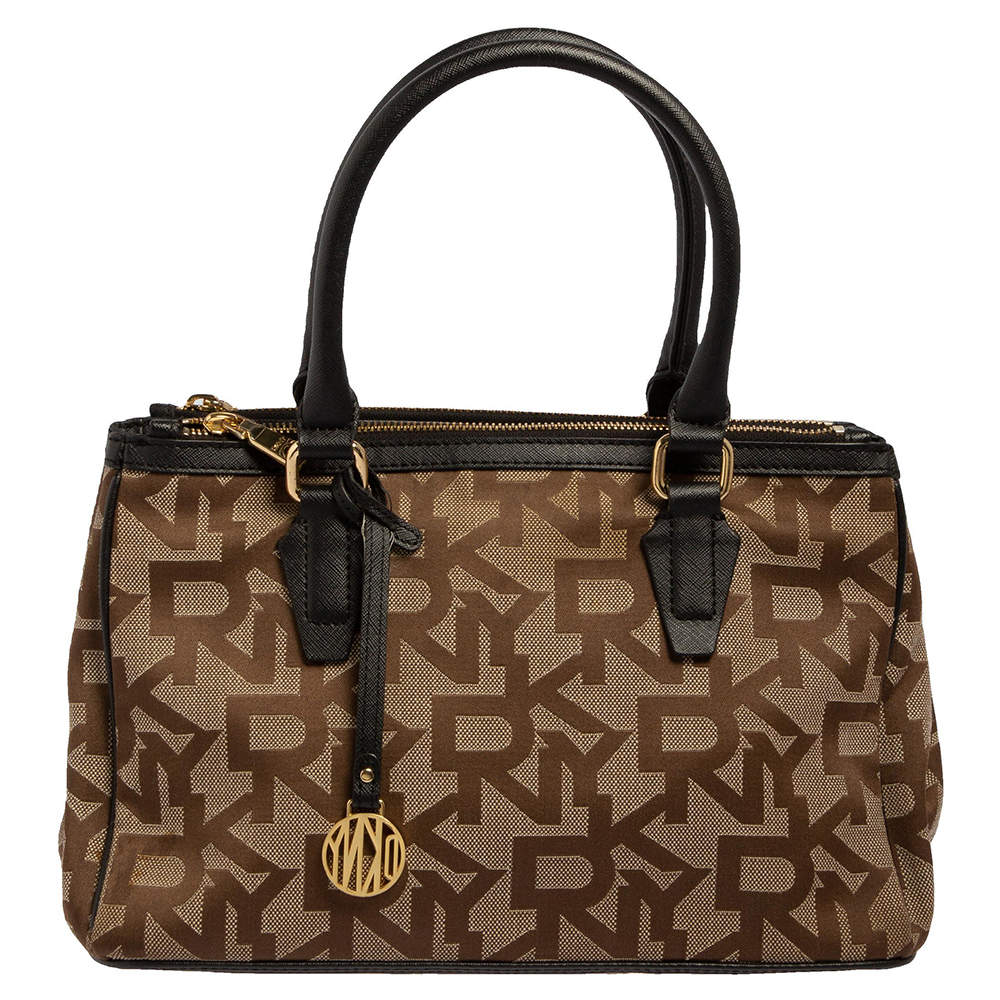 Pre Owned DKNY Monogram Canvas and Leather Double Zip Tote