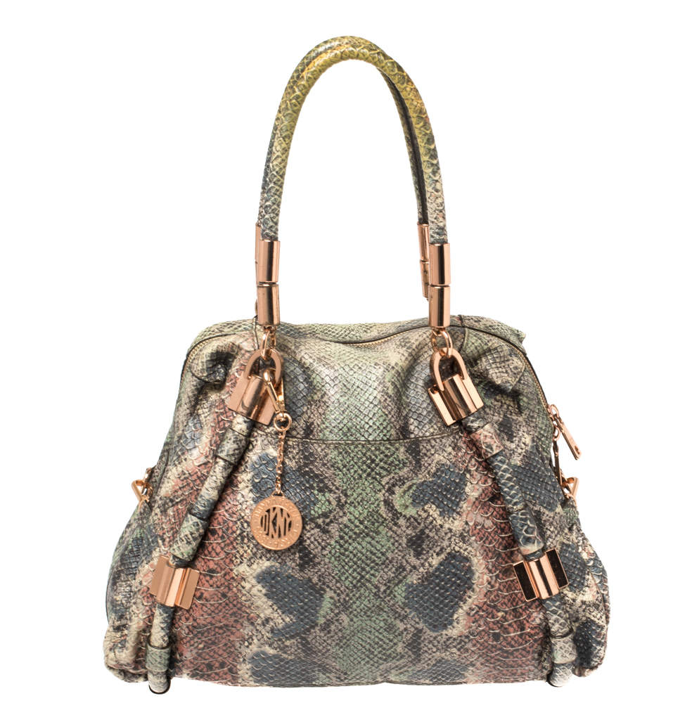Dkny Multicolor Python Embossed Leather Satchel