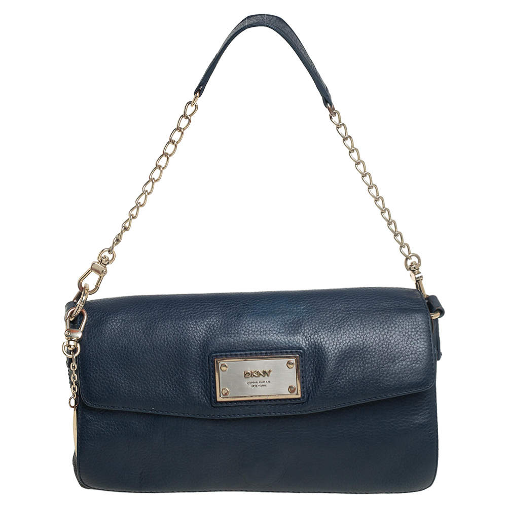 DKNY Blue Leather Flap Chain Shoulder Bag