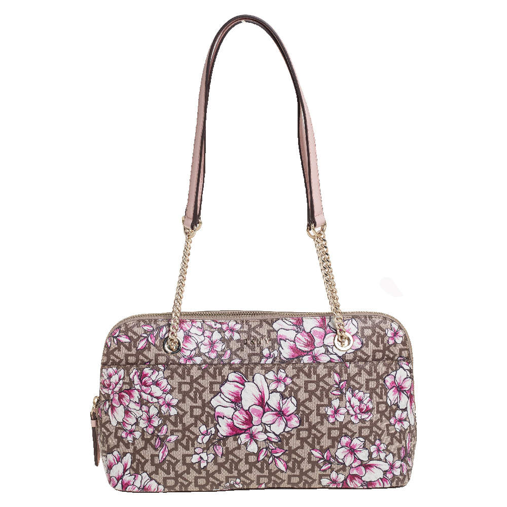 Pre Owned DKNY Multicolor Floral Print Leather Zip Satchel