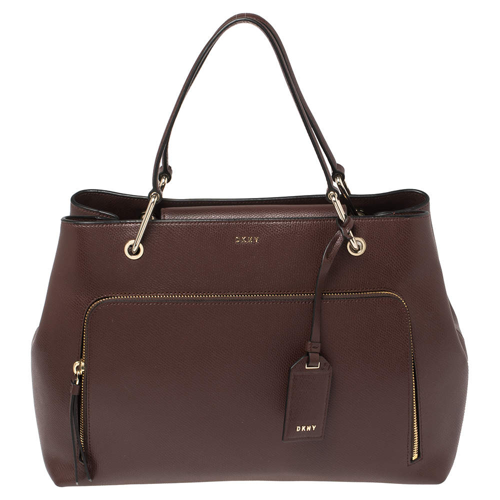 Pre Owned Dkny Maroon Leather Bryant Park Front Pocket Satchel