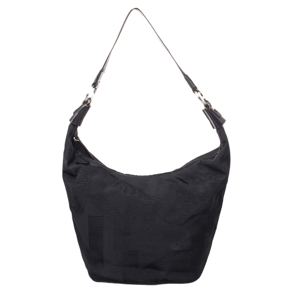 Pre Owned حقيبة هوبو دي كي إن واي كانفاس أسود وجلد