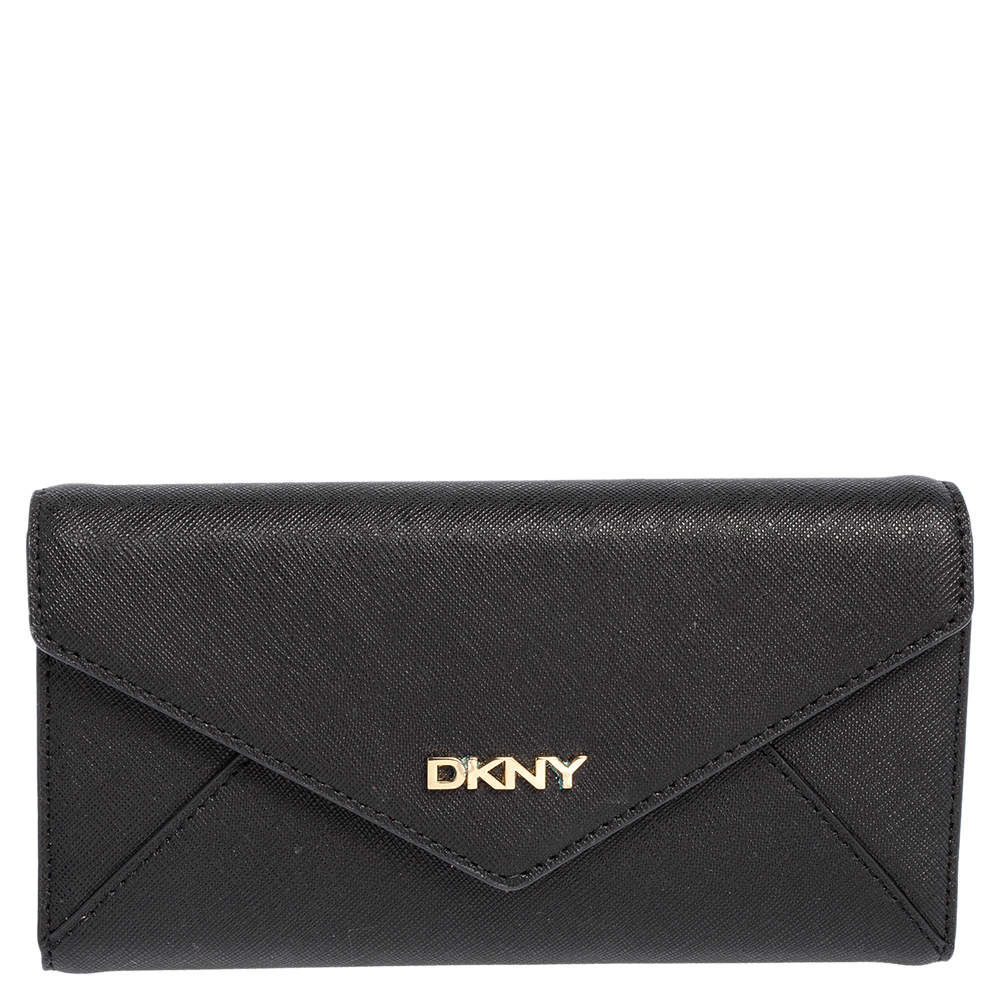 Pre Owned محفظة دي إن واي كي  إنفيلوب كونتيننتال جلد سافيانو أسود بقلاب