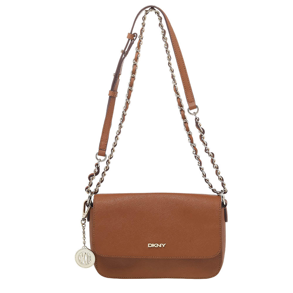 DKNY Brown Saffiano Leather Bryant Park Crossbody Bag Dkny The Luxury