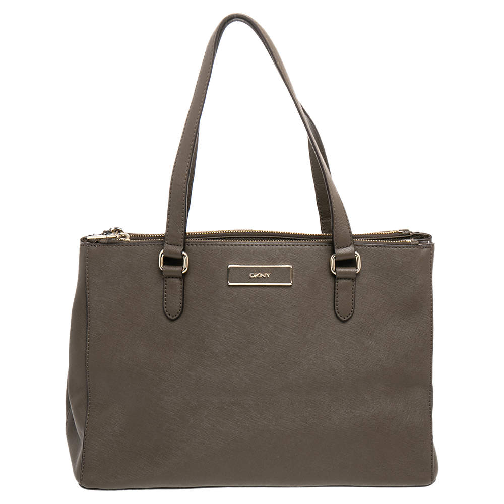 Pre Owned Dkny Brown Leather Double Zip Satchel