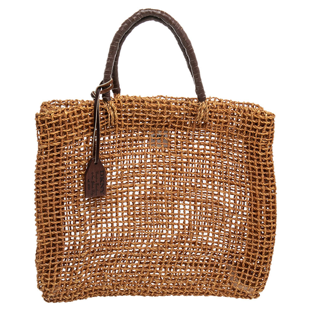 Pre Owned DKNY Brown Handwoven Abaca Tote 