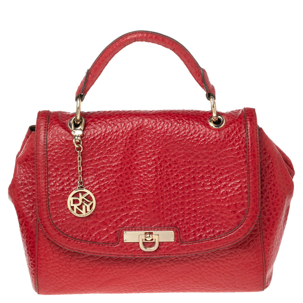 DKNY Red Textured Leather Flap Top Handle Bag