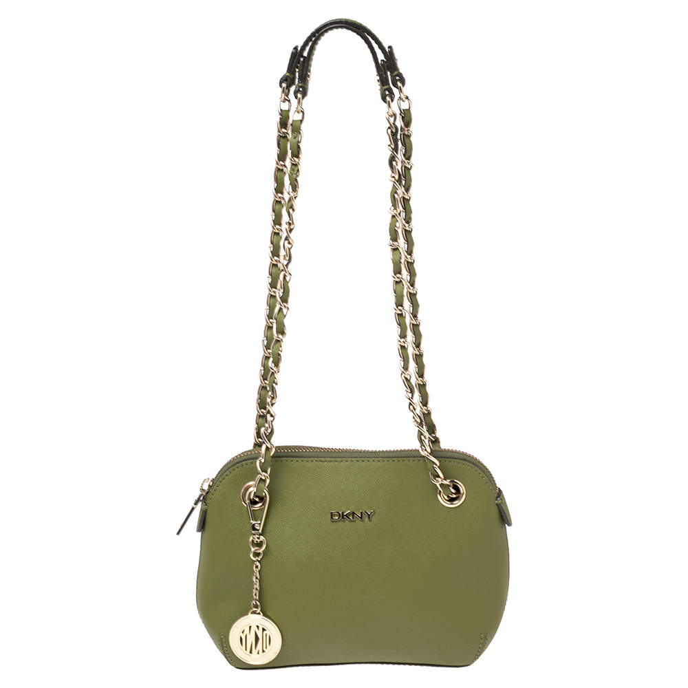 Pre Owned حقيبة كتف دي كي إن واي براينت جلد أخضر بسلسلة