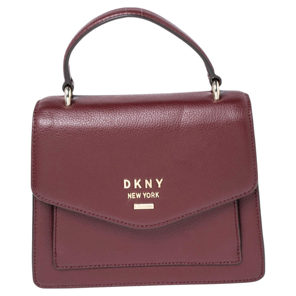 Pre Owned حقيبة دي كي أن واي يد علوية جلد محبب عنابي