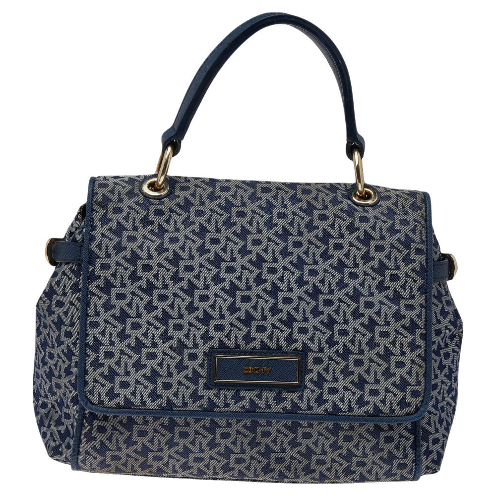 مملوكة مسبقًا حقيبة دي كيه إن واي جلد وكانفاس بالشعار أزرق يد علوية 