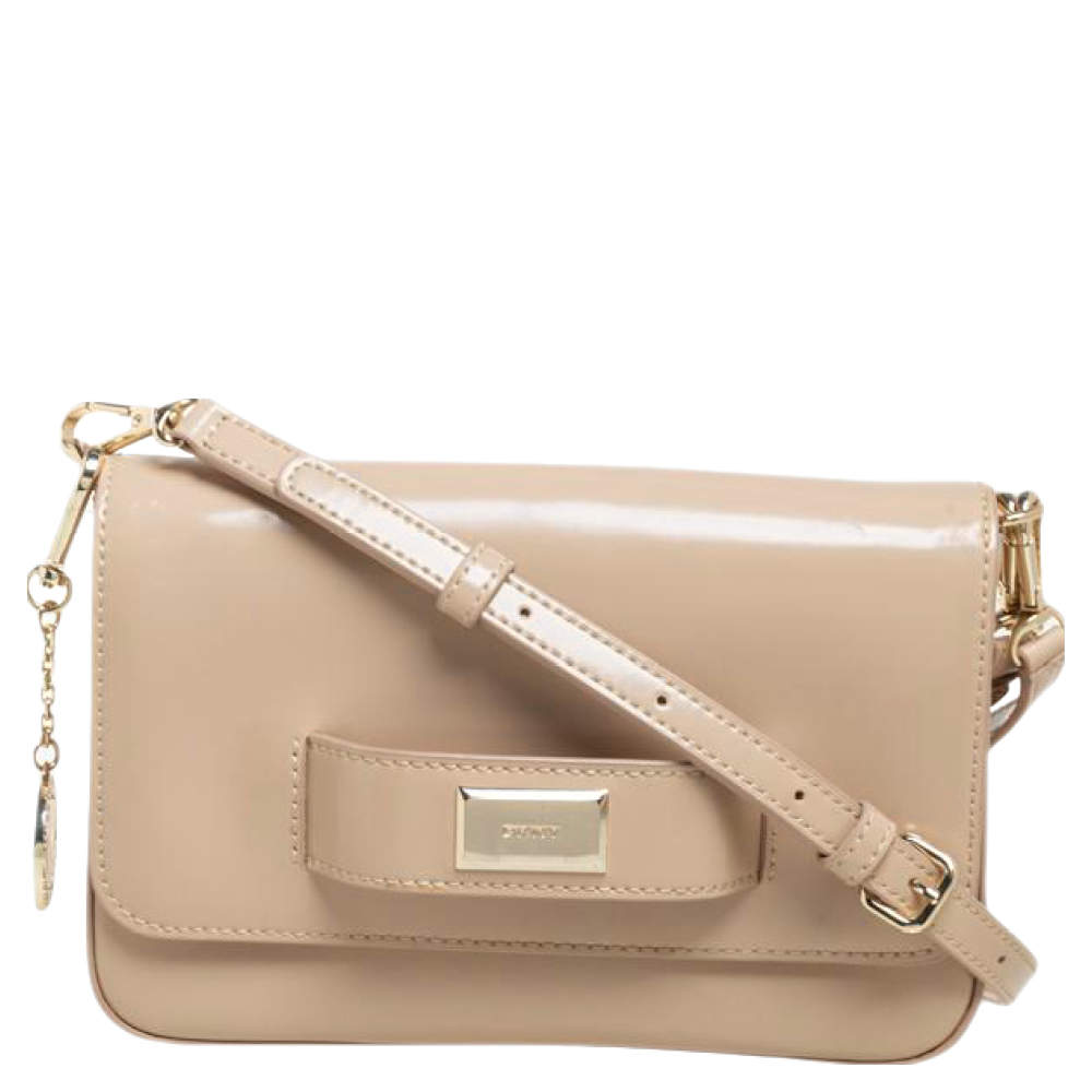 مملوكة مسبقًا DKNY Beige Leather Flap Shoulder Bag