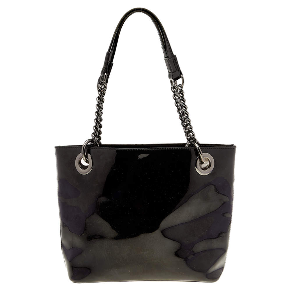 Pre Owned DKNY Black PVC Chain Handle Tote