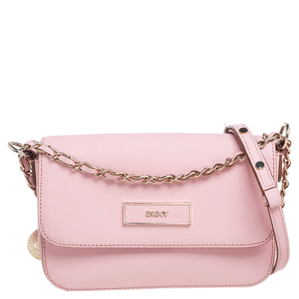 Pre Owned Dkny Pink Leather Flap Shoulder Bag