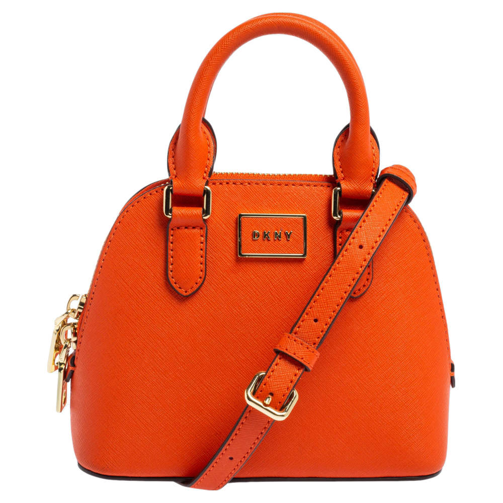 Pre Owned Dkny Orange Saffiano Leather Mini Steffy Dome Satchel