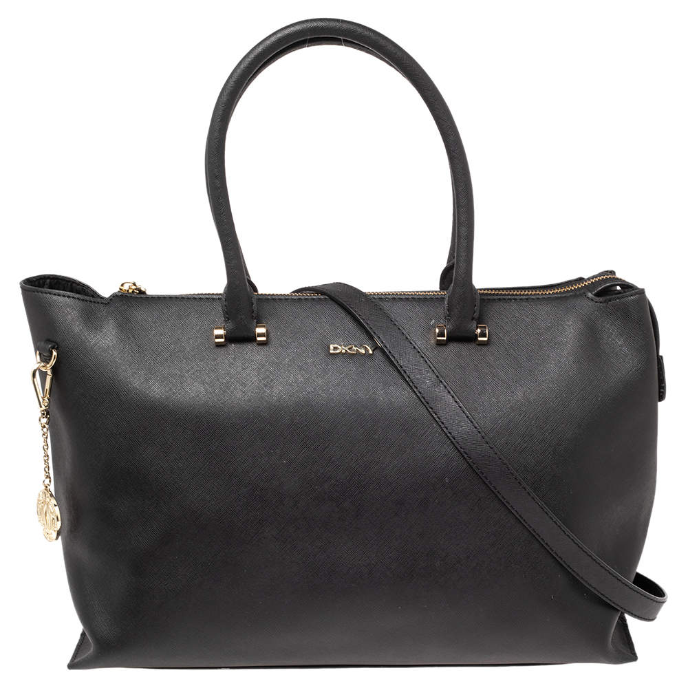 DKNY Black Saffiano Leather Bryant Park Zip Tote