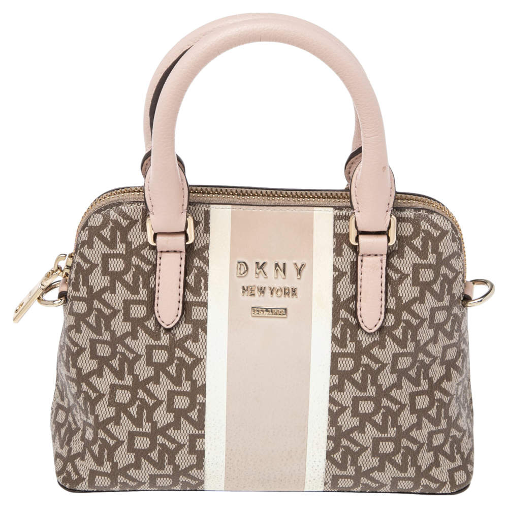 مملوكة مسبقًا DKNY Beige/Brown Monogram Coated PVC Dome Satchel