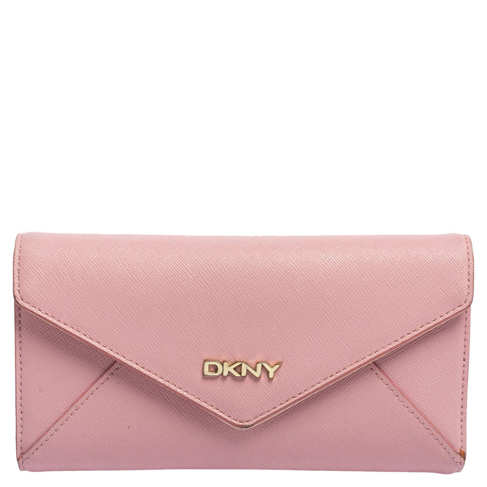 Dkny Pink Saffiano Leather Envelope Flap Wallet Dkny | The Luxury Closet