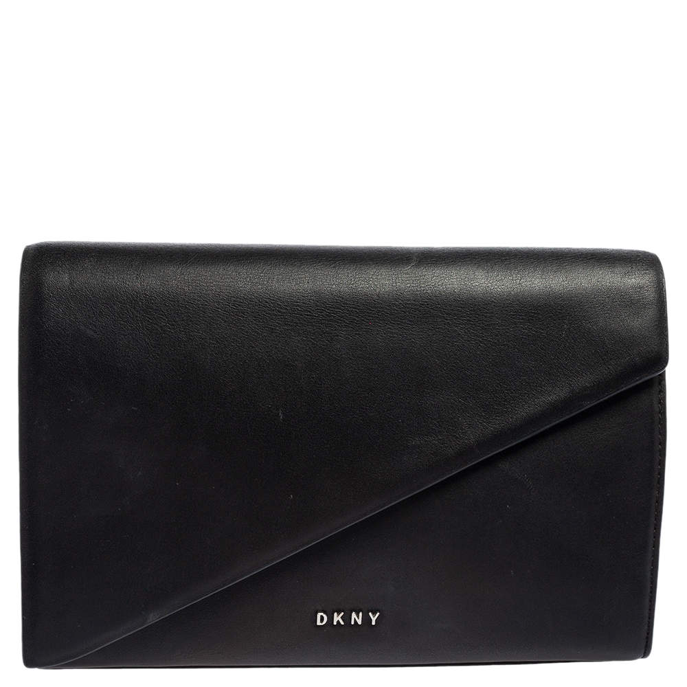 Pre Owned DKNY Black Leather Envelope Clutch