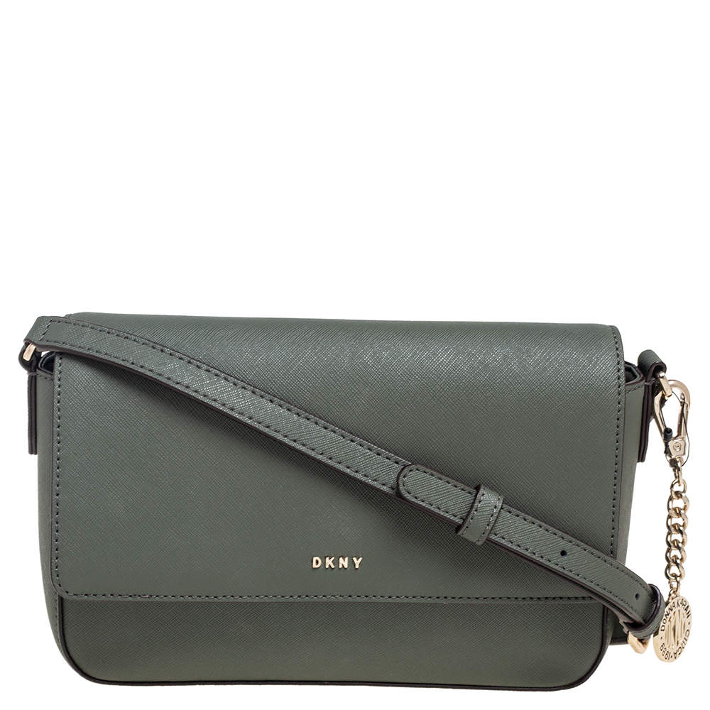 Pre Owned DKNY Green Leather Flap Shoulder Bag
