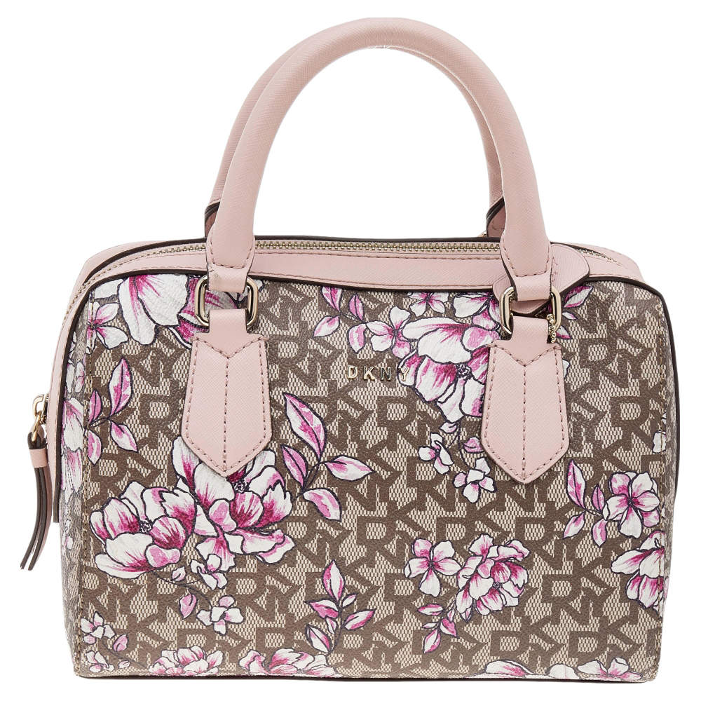 Pre Owned DKNY Pink/Brown Coated Canvas And Leather Bryant Park Satchel