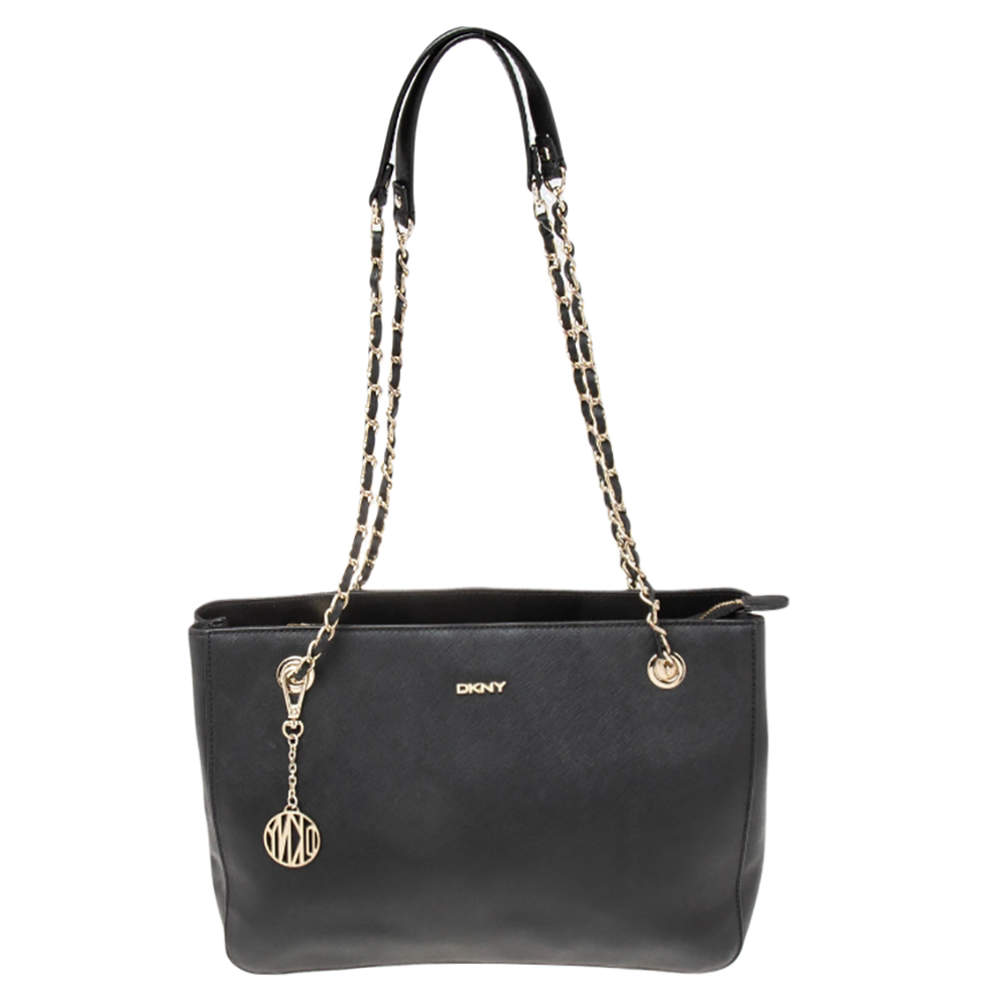 Dkny Black Leather Chain Handle Tote Dkny | The Luxury Closet