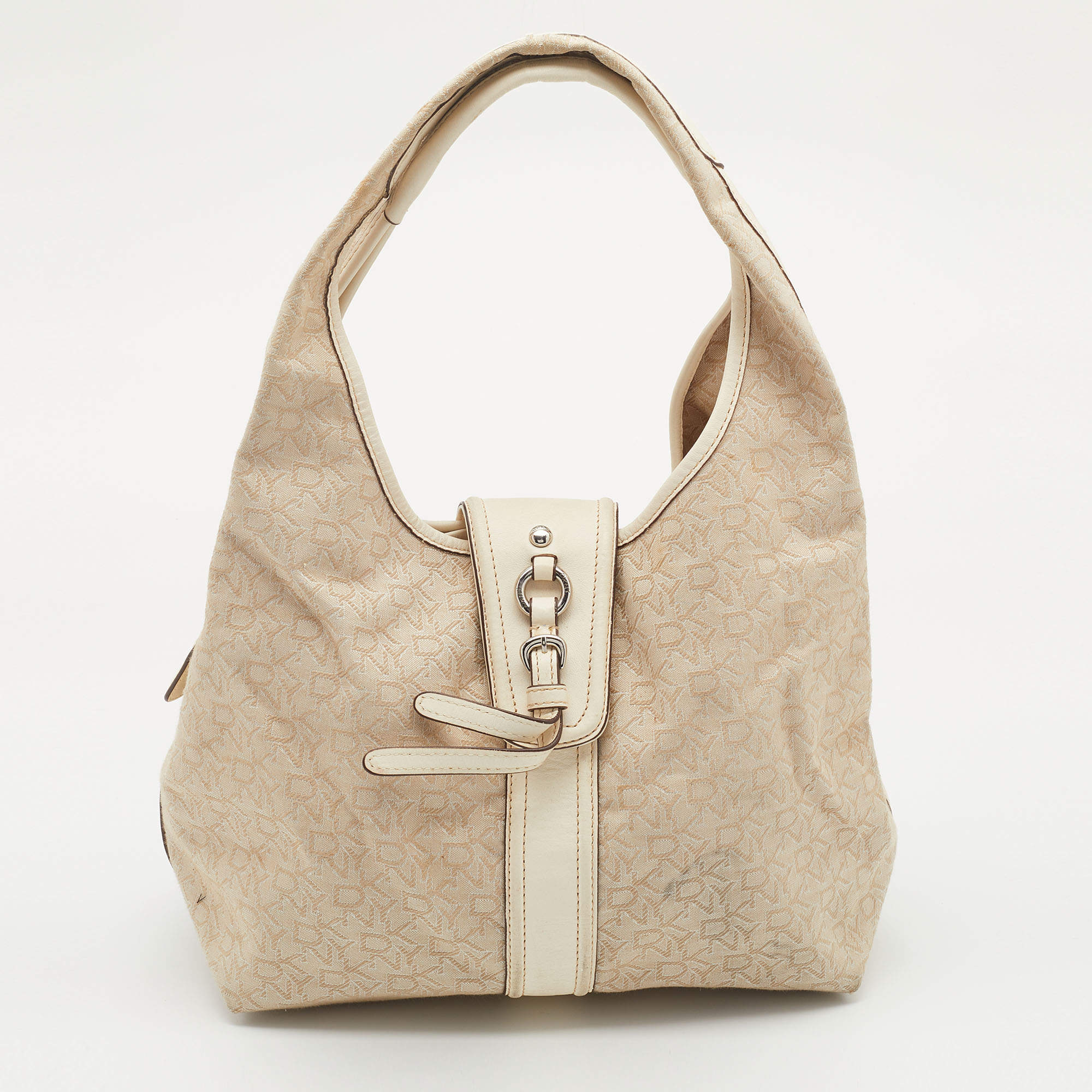 DKNY Light Beige/Cream Canvas and Leather Hobo
