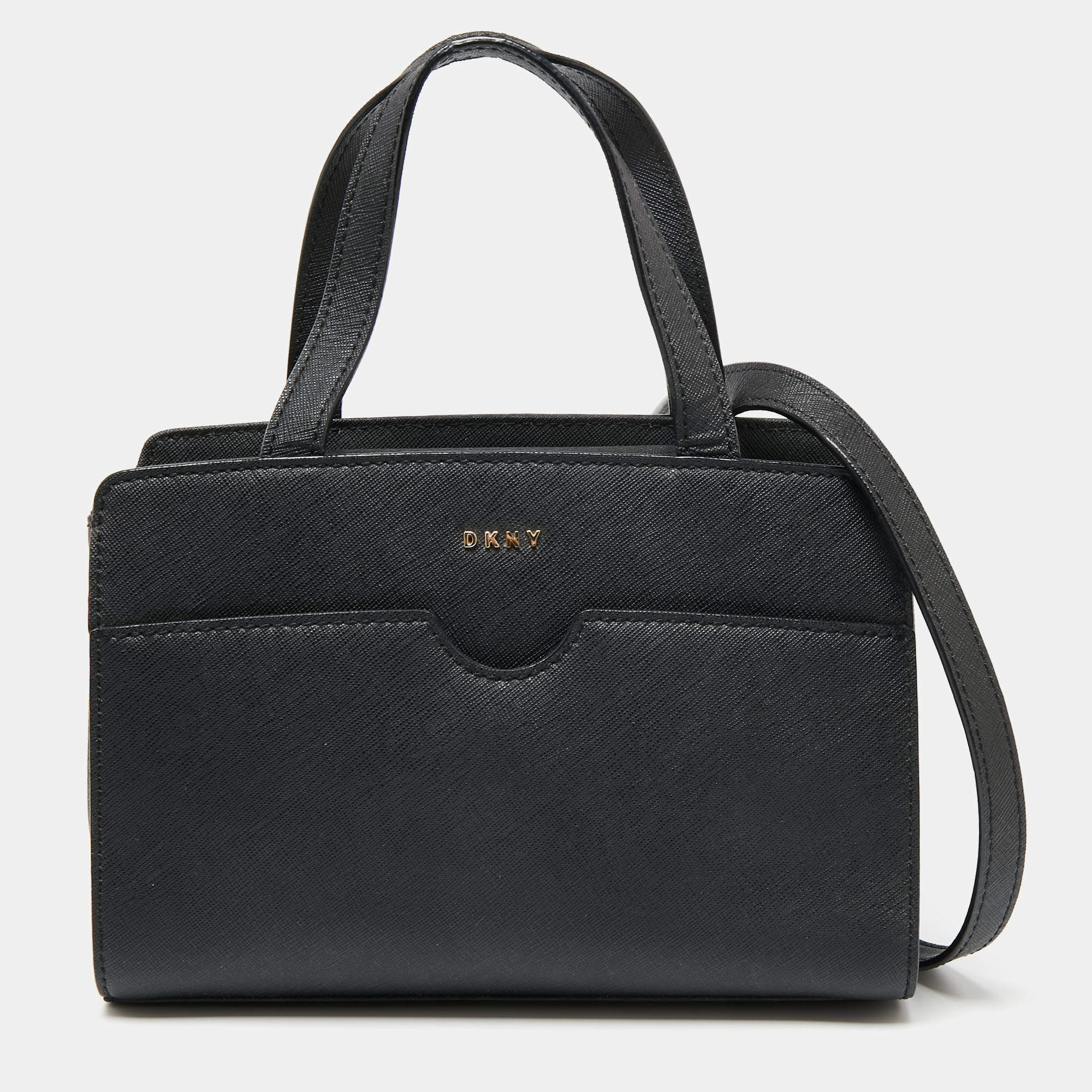 مملوكة مسبقًا DKNY Black Saffiano Leather Pocket Satchel
