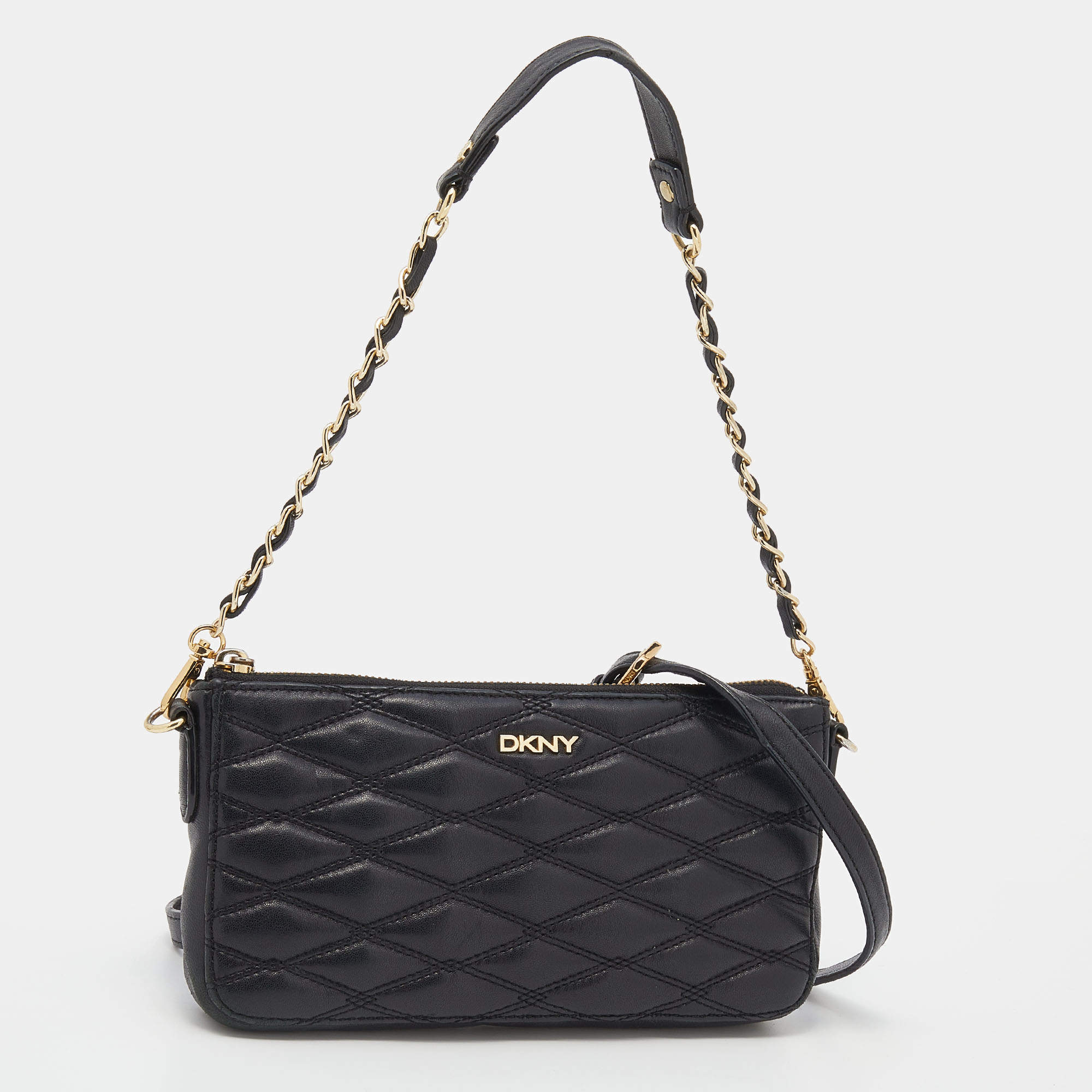 DKNY Black Quilted Leather Shoulder Bag Dkny The Luxury Closet