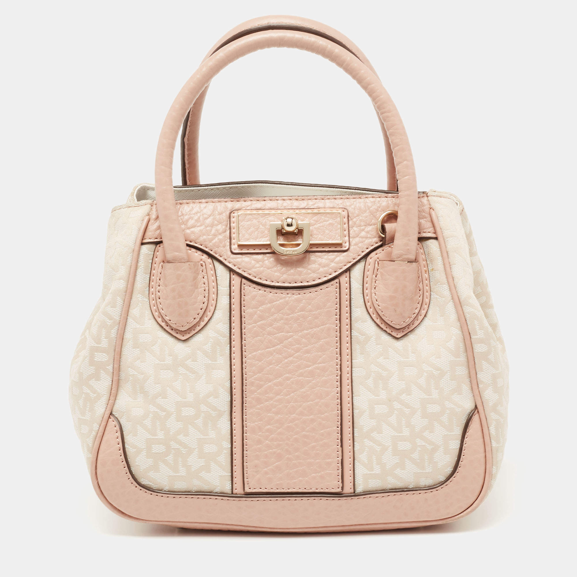 مملوكة مسبقًا DKNY Beige/Pink Signature Canvas and Leather Satchel